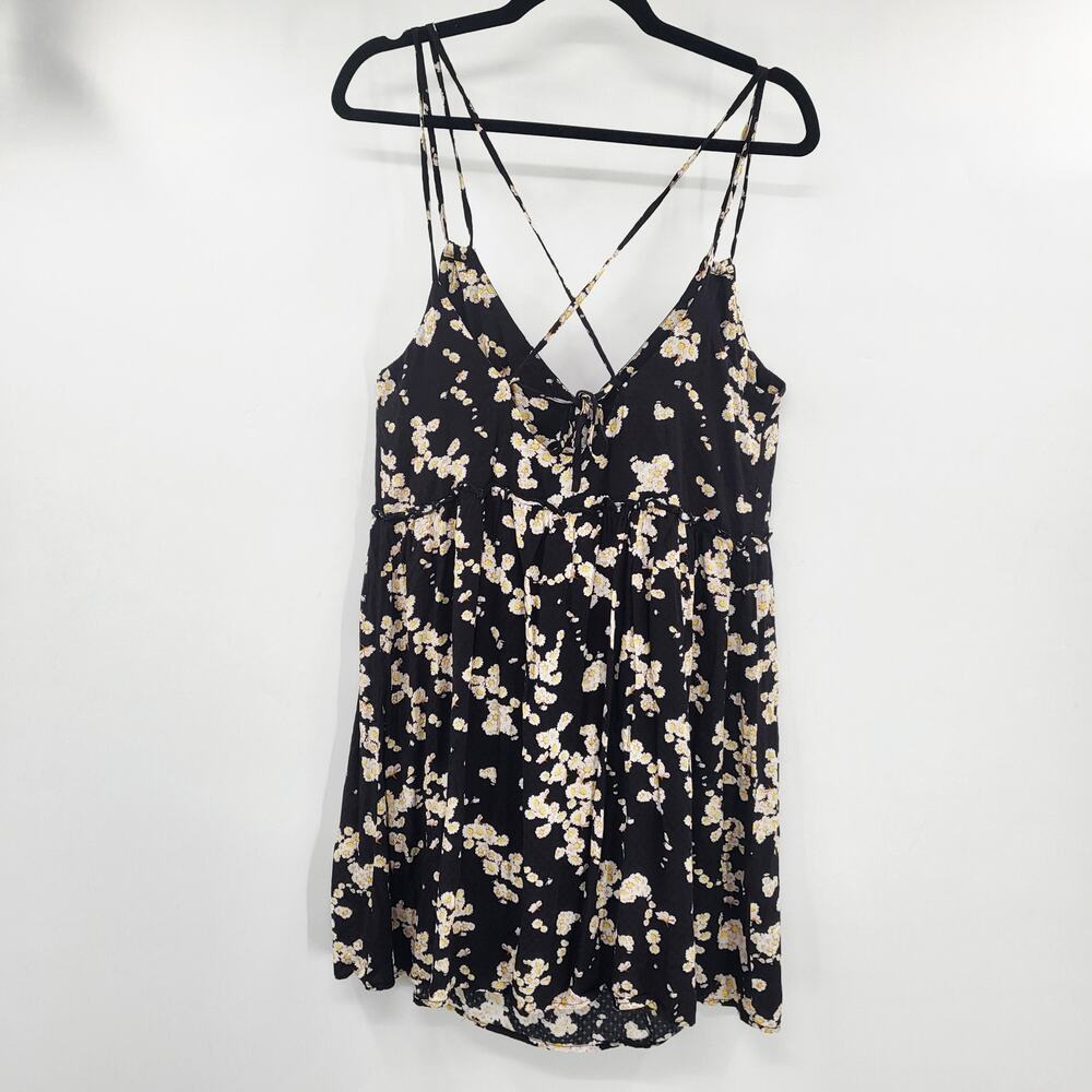Cupshe Black Floral Print Mini Dress Spaghetti Straps V-Neckline Women's Size M